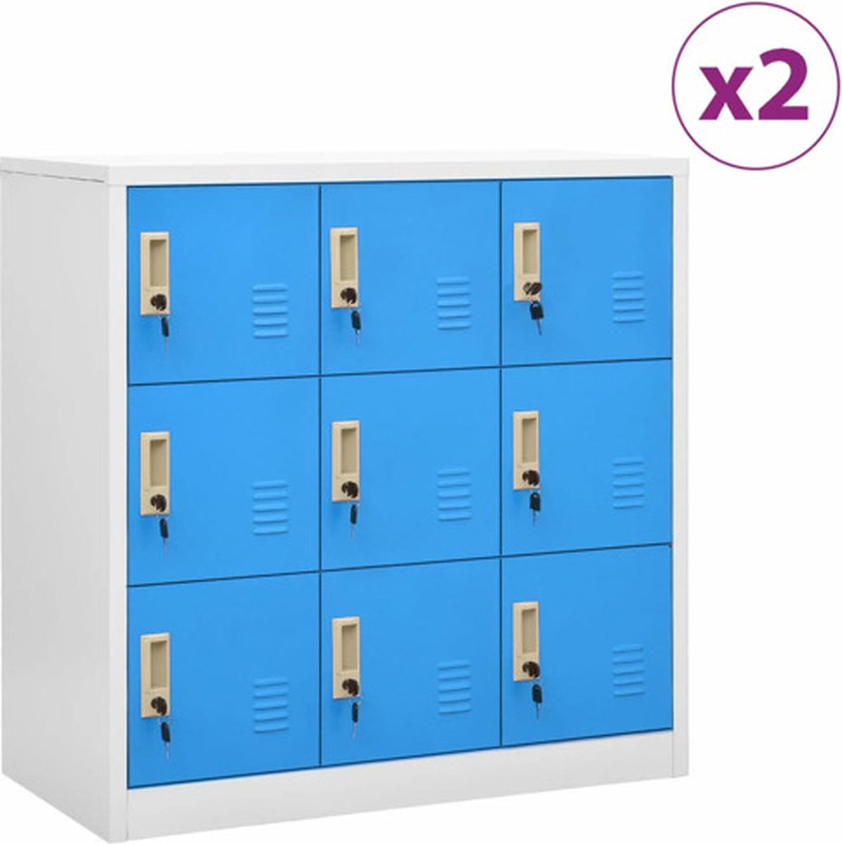 Vidaxl Lockerkasten 2 St 90x45x92,5 Cm Staal Licht En Blauw - Gris