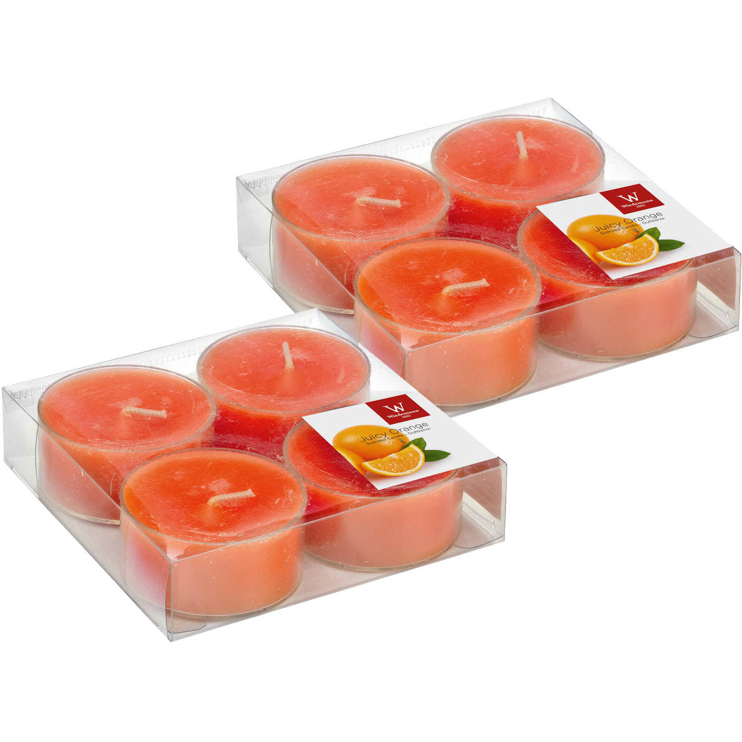 Trend Candles 8x Maxi Geurtheelichtjes Sinaasappel/ 8 Branduren - Geurkaarsen - Oranje