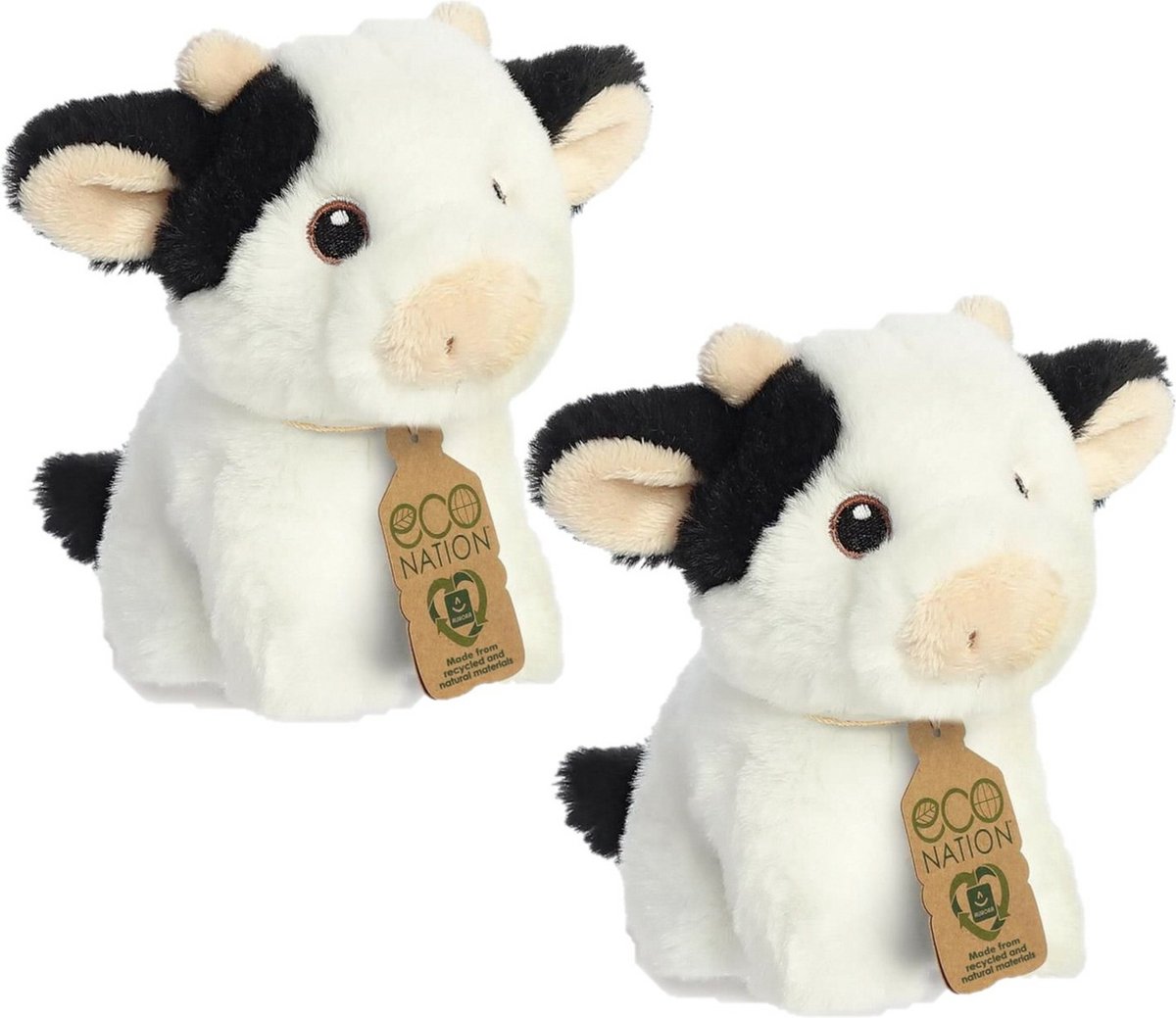 Aurora Set Van 2x Stuks Pluche Dieren Knuffels Zwart/witte Koeien Van 13 Cm - Knuffel Boederijdieren