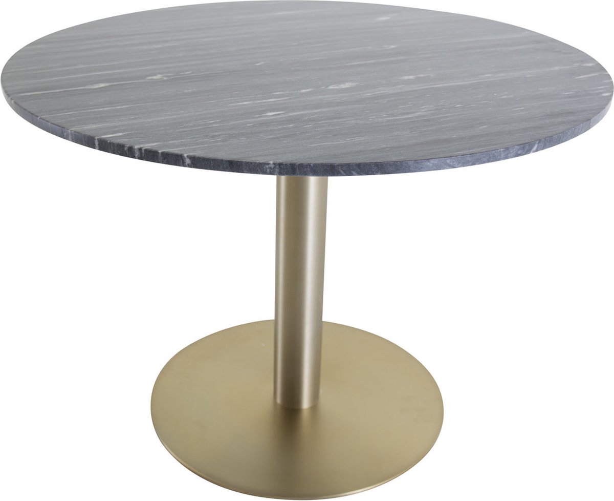 Estelle Eetkamertafel Ø106cm Marmor Zwart, Mat Messing Decor.