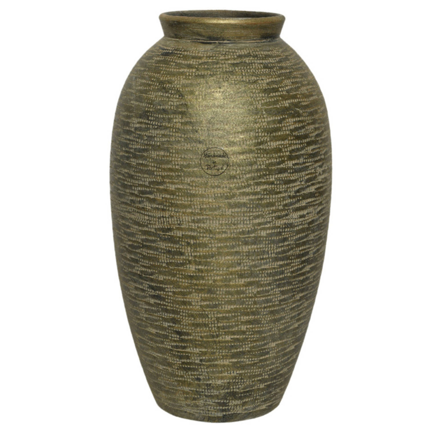 Decoris Bloemen Vaas Terracotta In Kleur Antiek Goud 40 Cm Hoog Diameter 22 Cm - Vazen