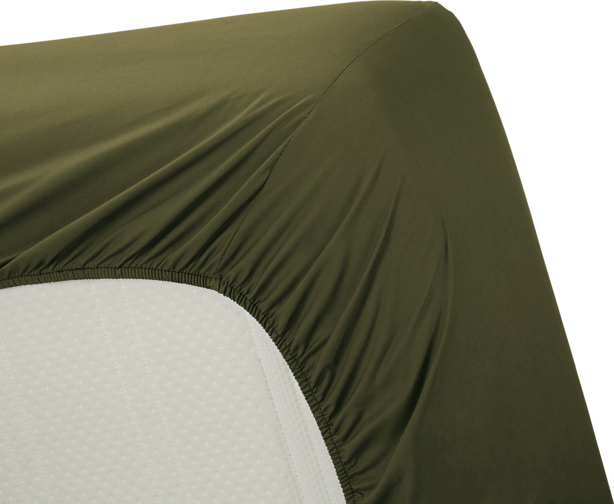 AMBIANTE Hoeslaken Katoen Olijf-1-persoons (90x210/220 Cm) - Groen