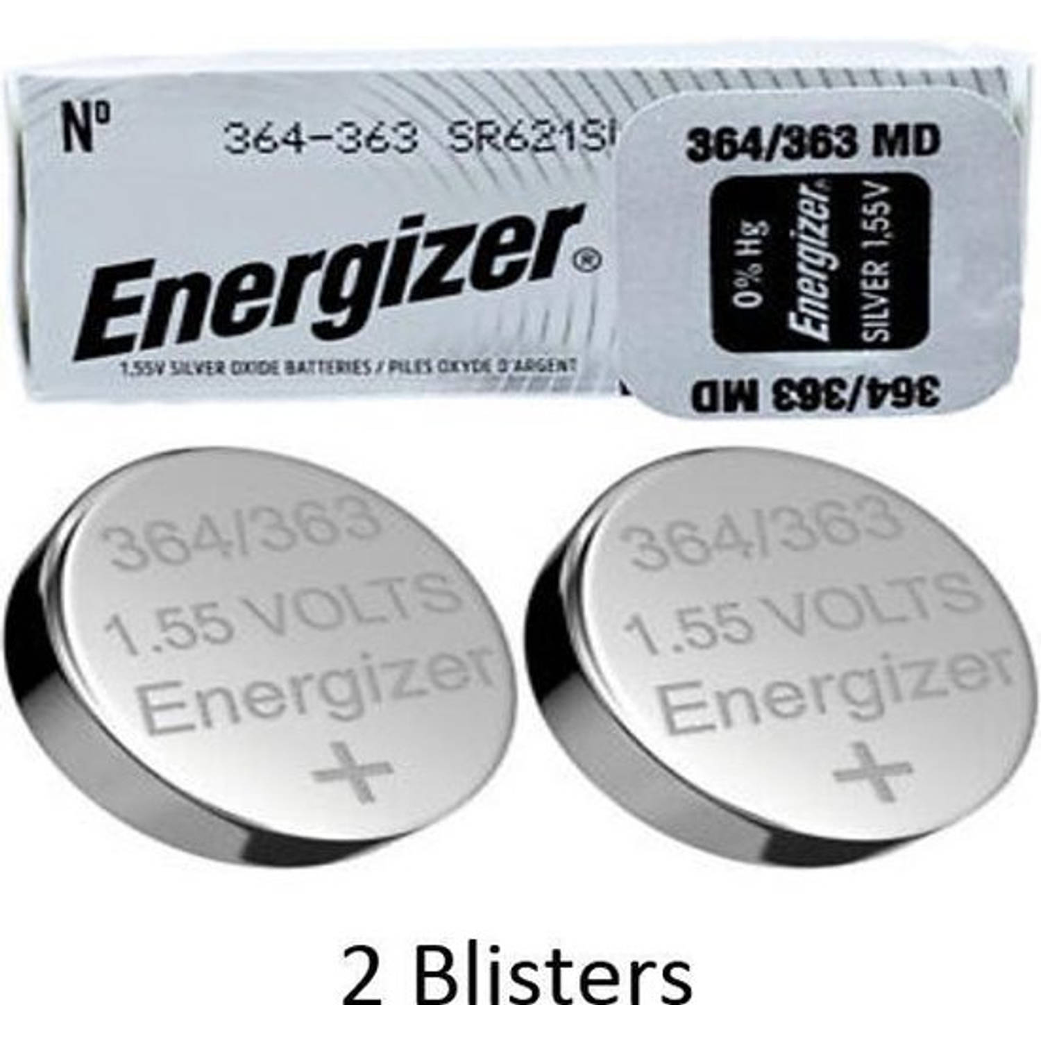 Energizer 2 Stuks (2 Blisters A 1 Stuk) 363/364 Zilver-oxide Batterij Knoopcel (S) 1,55 V