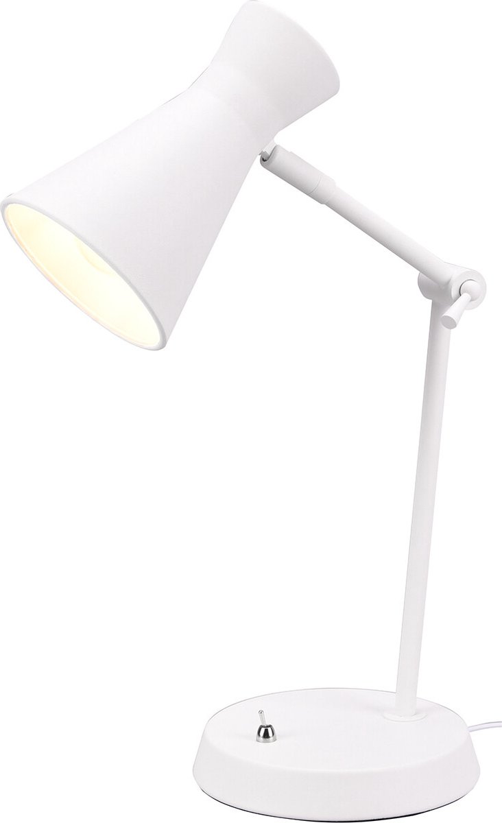 BES LED Led Bureaulamp - Tafelverlichting - Trion Ewomi - E27 Fitting - Rond - Mat Wit - Aluminium