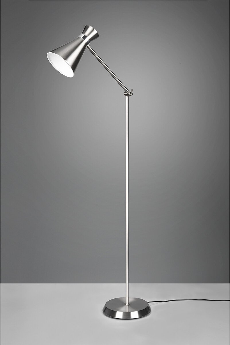 BES LED Led Vloerlamp - Vloerverlichting - Trion Ewomi - E27 Fitting - Rond - Mat Nikkel - Aluminium