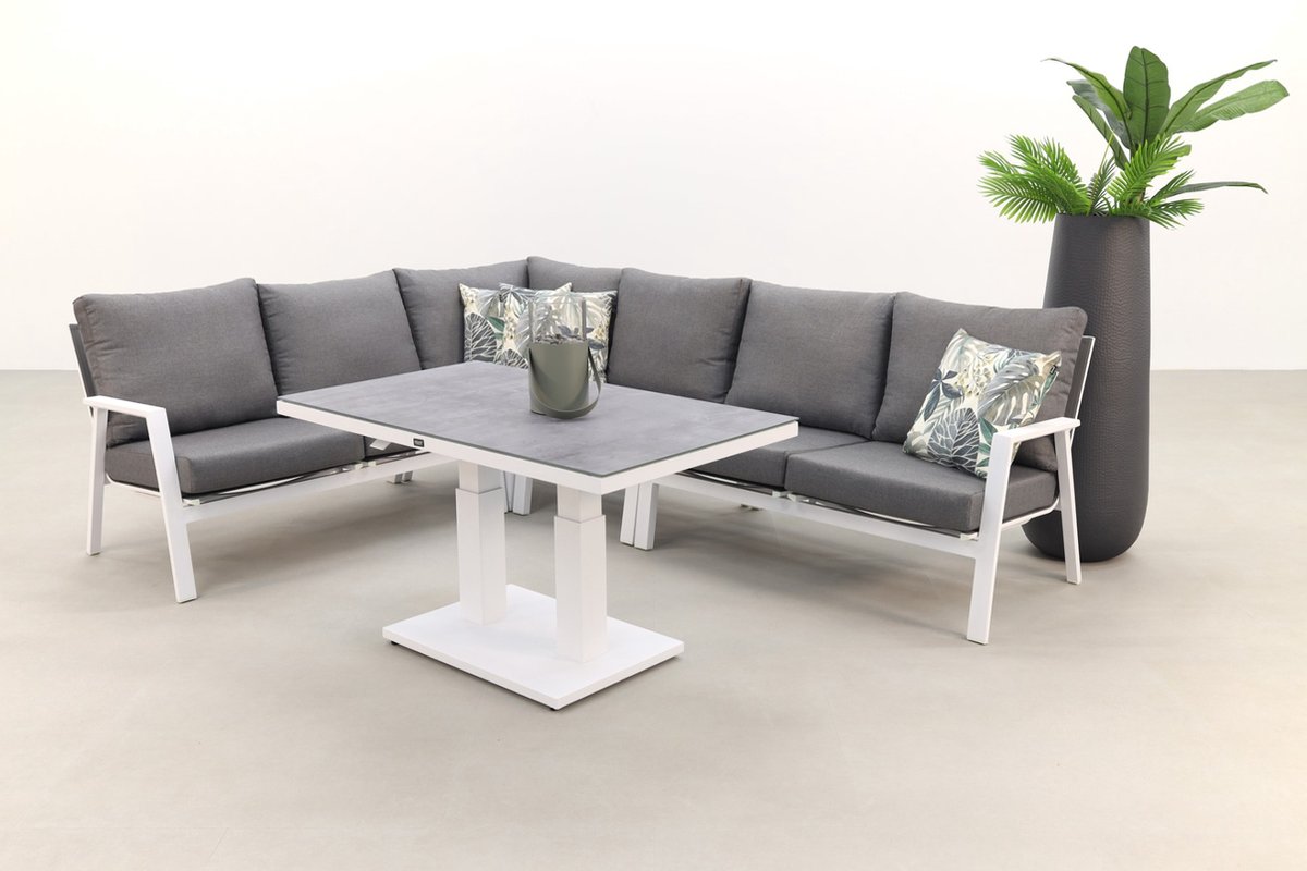 Vdg Azoren Lounge Dining Set Links - White (Tafel Verstelbaar)