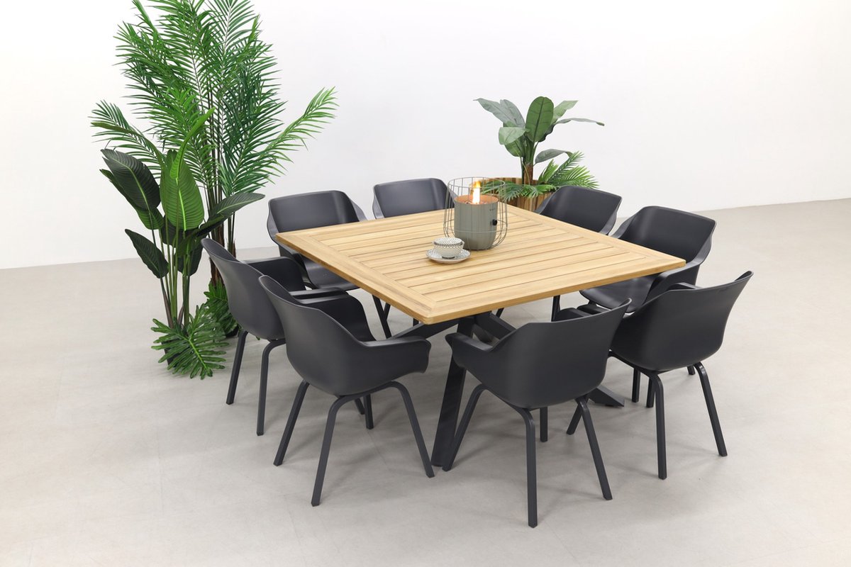 Hartman Sophie Element/quote Teak - 140x140 Cm. - Tuinset 9-delig - Grijs