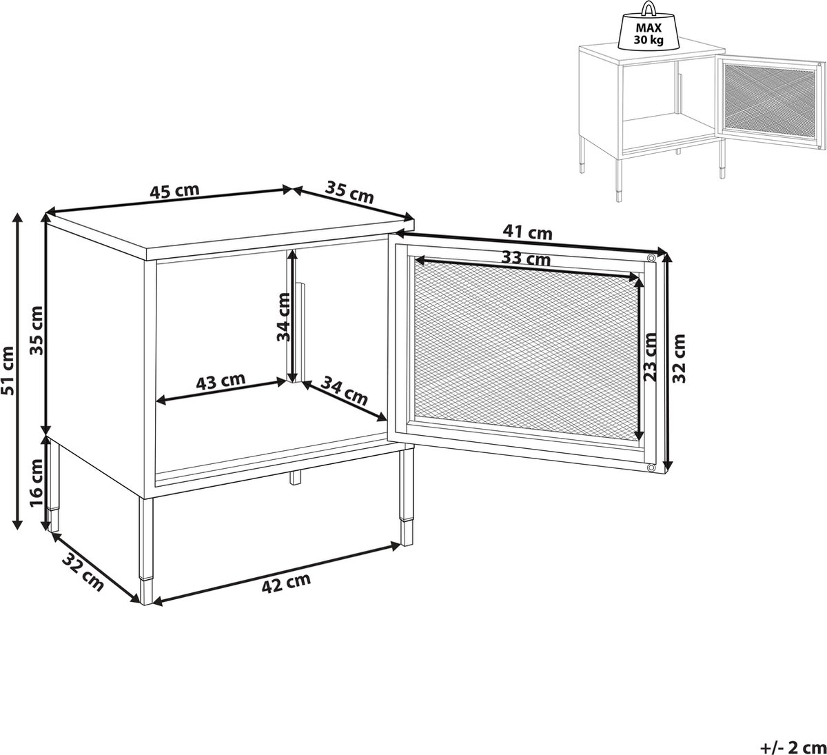 Beliani Ossett - Nachtkast--staal - Rood