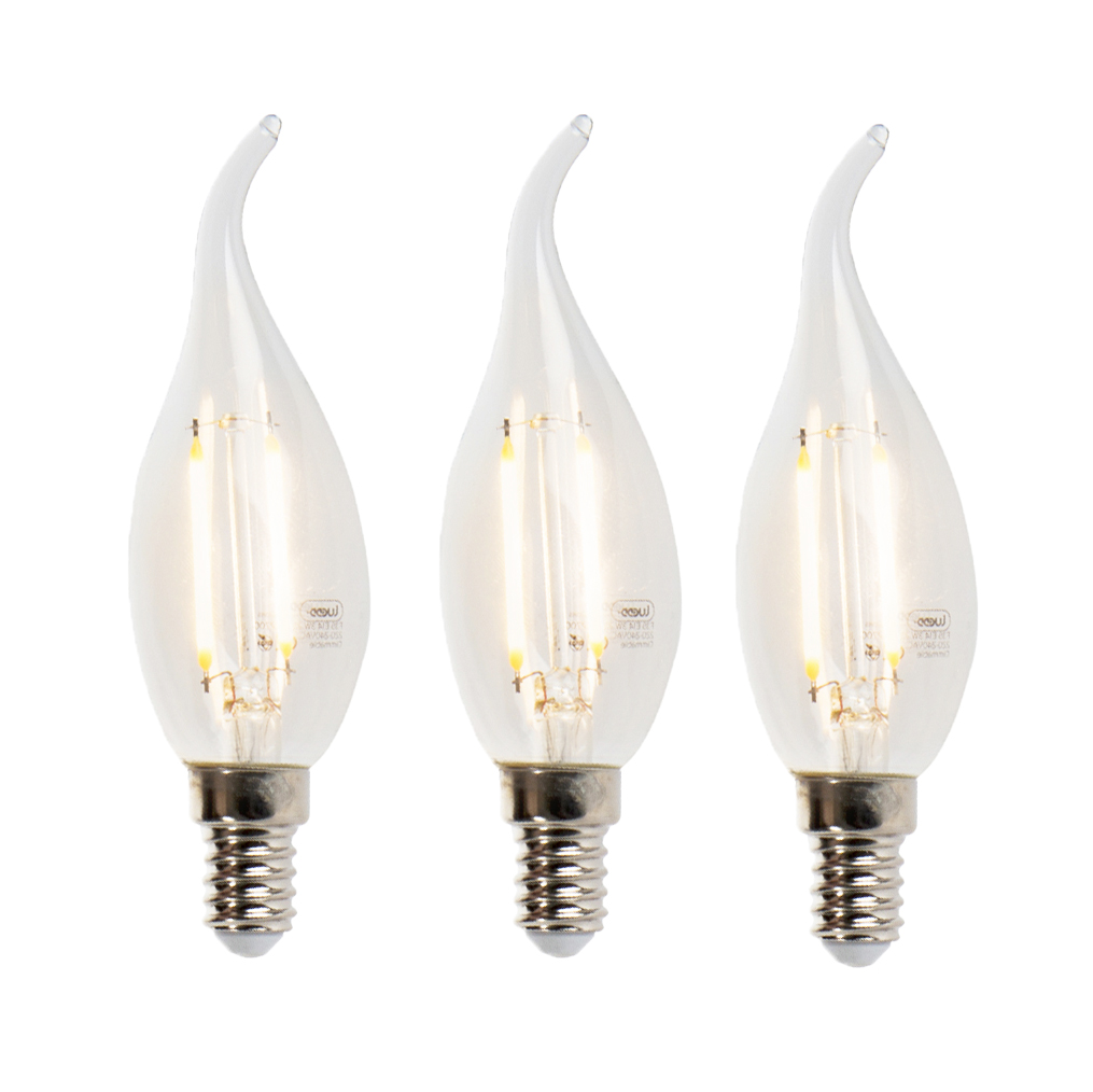 Set van 3 LED filament kaarslamp E14 3W 2700K 250lm F35 dimbaar helder