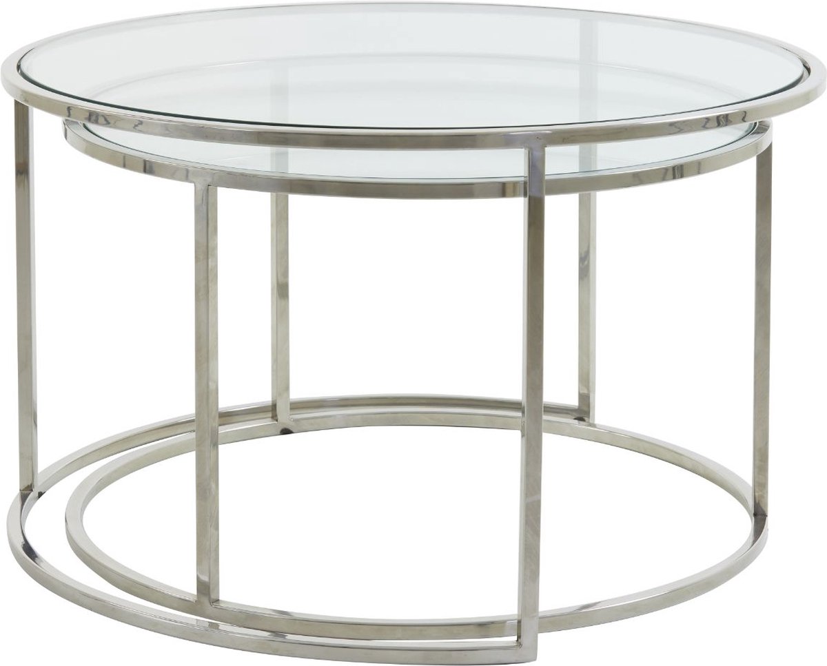 Light & Living Coffee table set van 2 diameter 65 x 39 diameter 75 x 44 cm Duarte nickel-glass - Silver