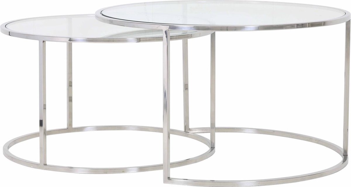 Light & Living Coffee table set van 2 diameter 65 x 39 diameter 75 x 44 cm Duarte nickel-glass - Silver