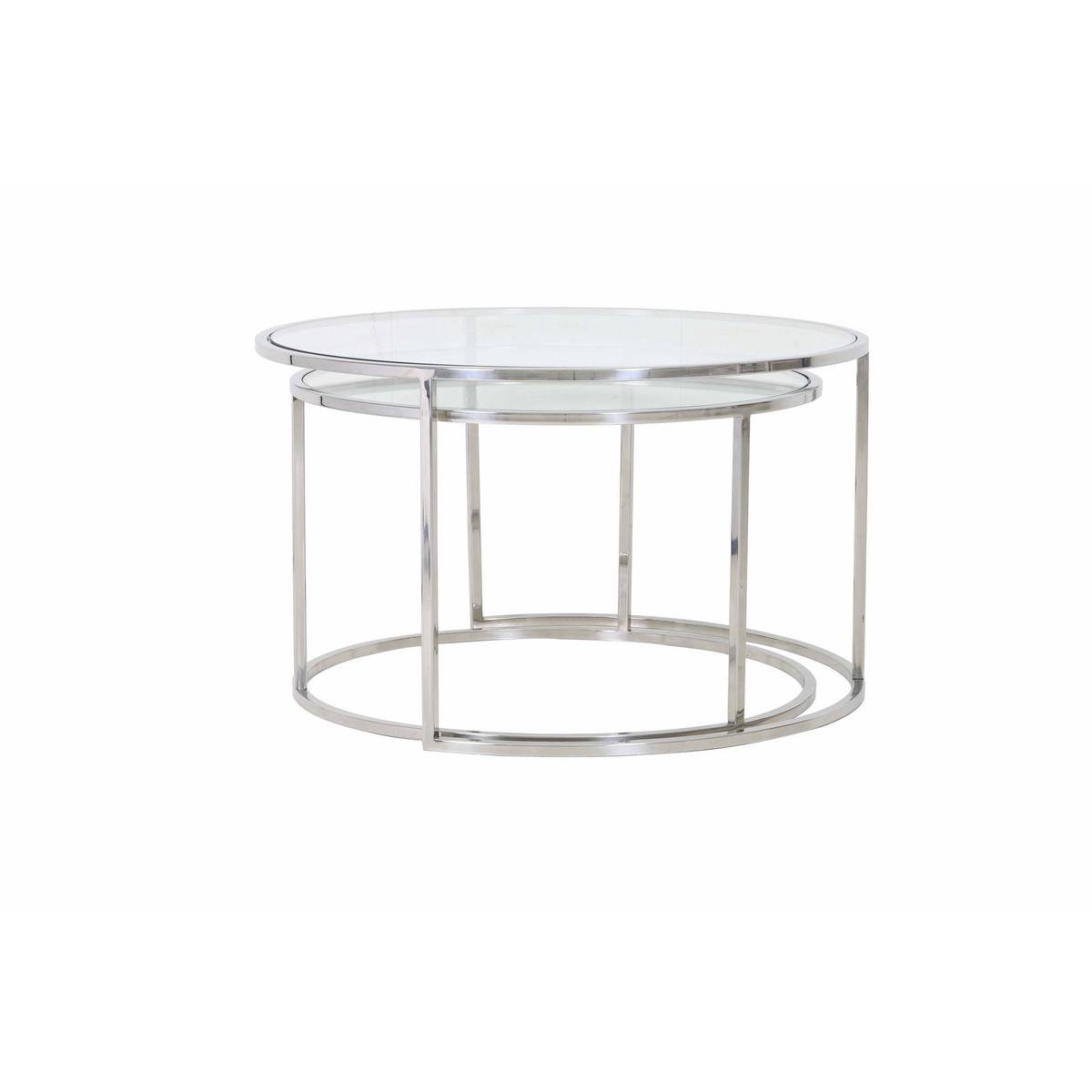 Light & Living Coffee table set van 2 diameter 65 x 39 diameter 75 x 44 cm Duarte nickel-glass - Silver