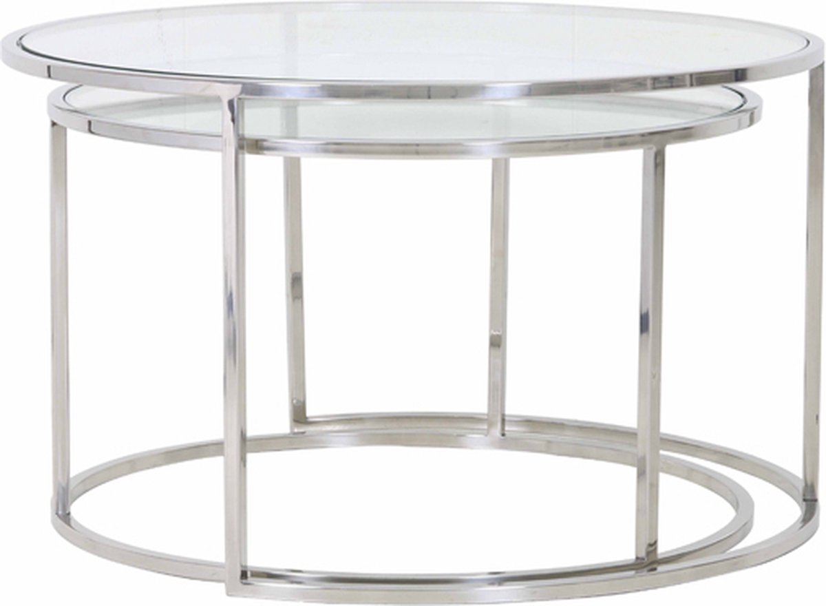 Light & Living Coffee table set van 2 diameter 65 x 39 diameter 75 x 44 cm Duarte nickel-glass - Silver