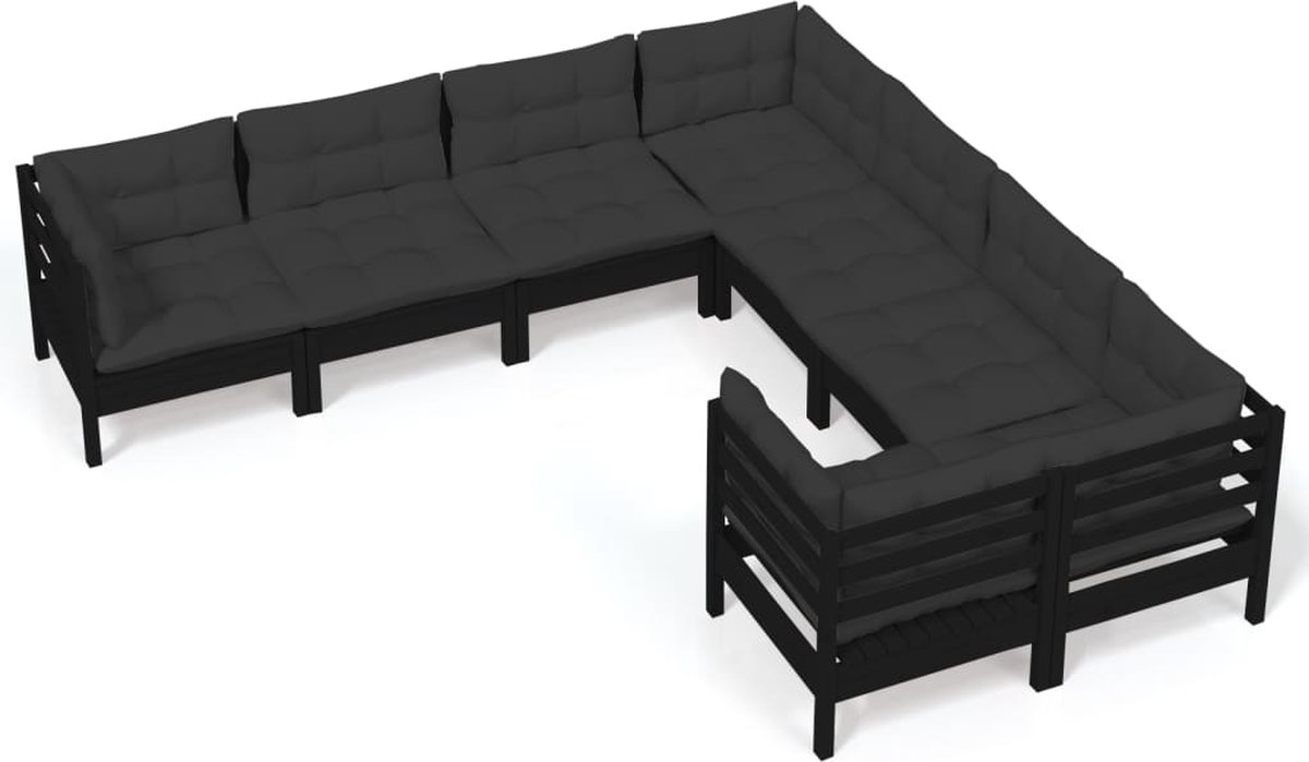 Vidaxl 8-delige Loungeset Met Kussens Massief Grenenhout - Negro