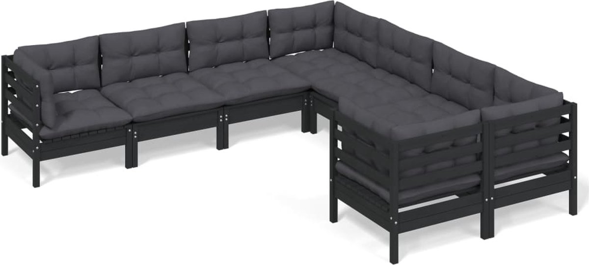 Vidaxl 8-delige Loungeset Met Kussens Massief Grenenhout - Zwart