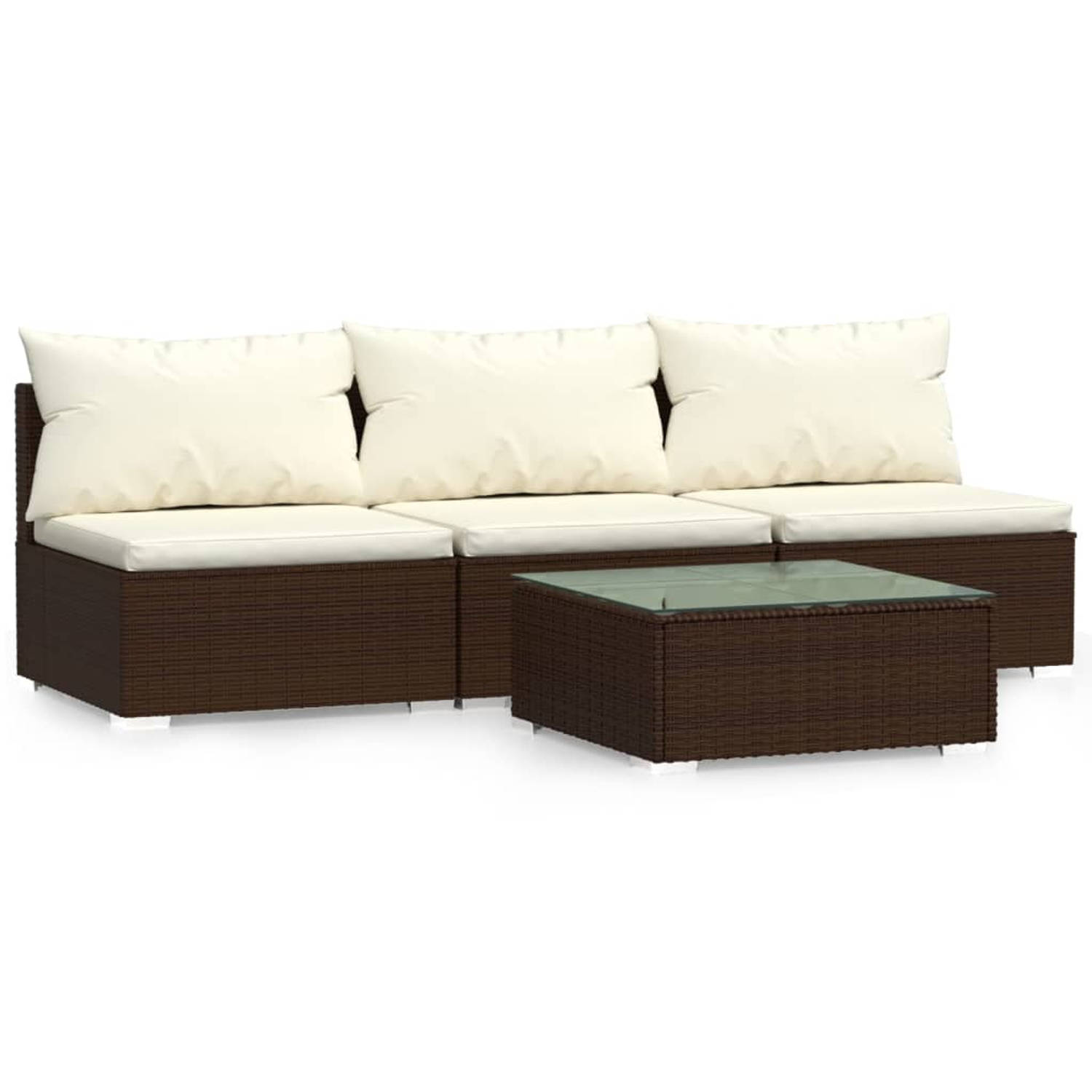 Vidaxl 4-delige Loungeset Met Kussens Poly Rattan - Bruin