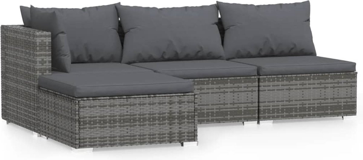 Vidaxl 4-delige Loungeset Met Kussens Poly Rattan - Grijs