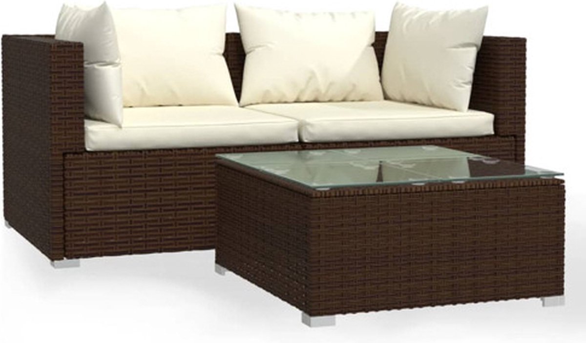 Vidaxl 3-delige Loungeset Met Kussens Poly Rattan - Marrón