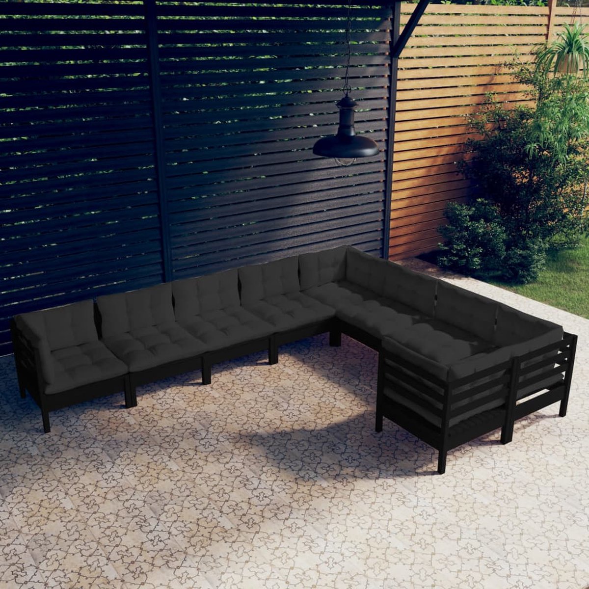 Vidaxl 9-delige Loungeset Met Kussens Grenenhout - Zwart