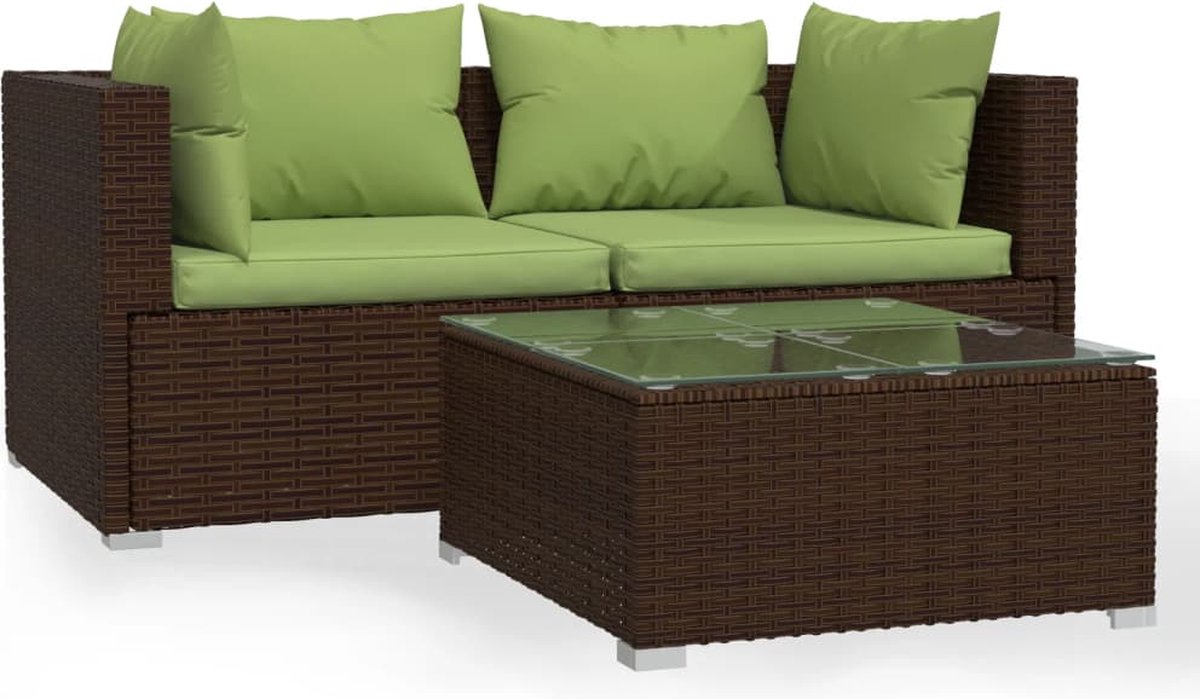 Vidaxl 3-delige Loungeset Met Kussens Poly Rattan - Bruin