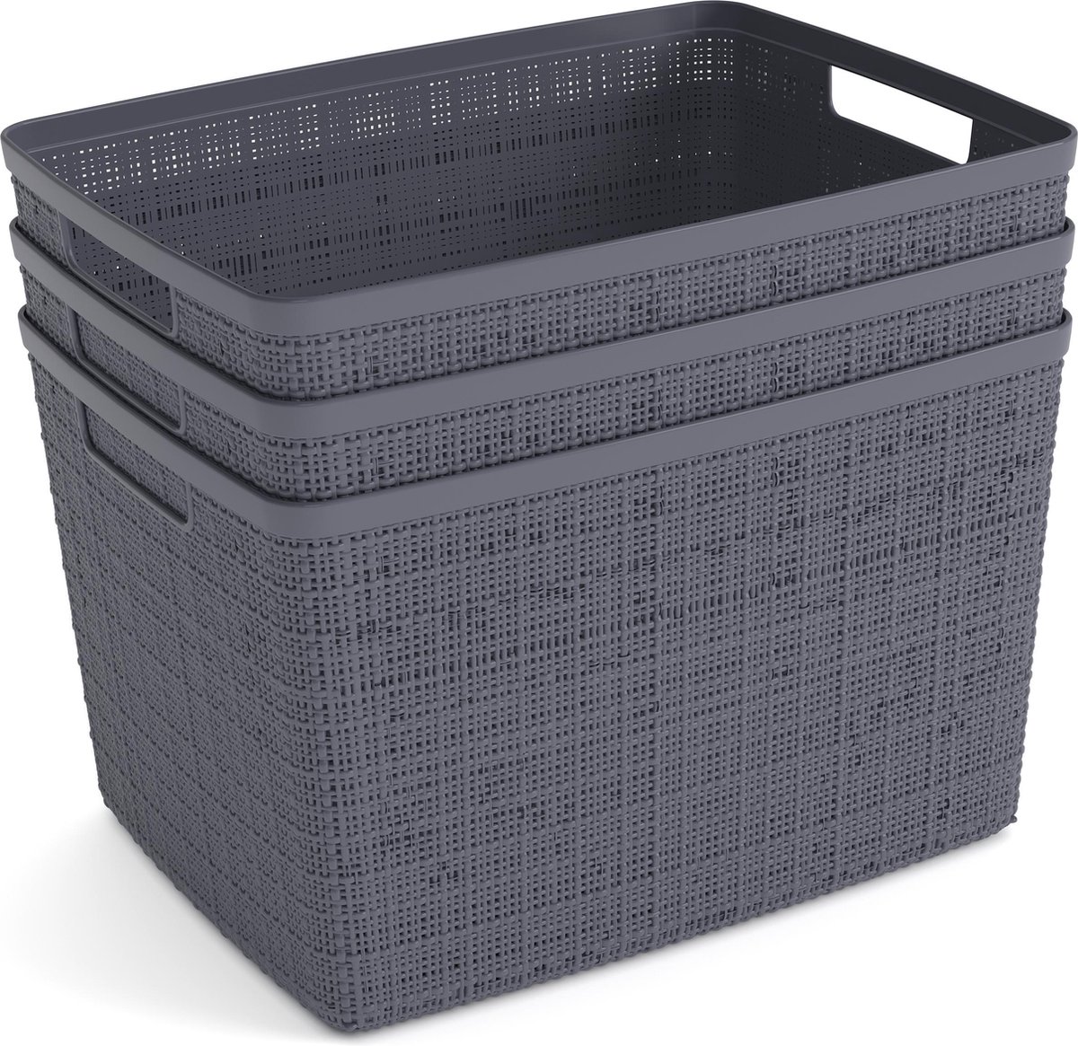 Curver Jute Opbergmand L - 20l - 3 Stuks - Donker - Recycled Kunststof - Grijs
