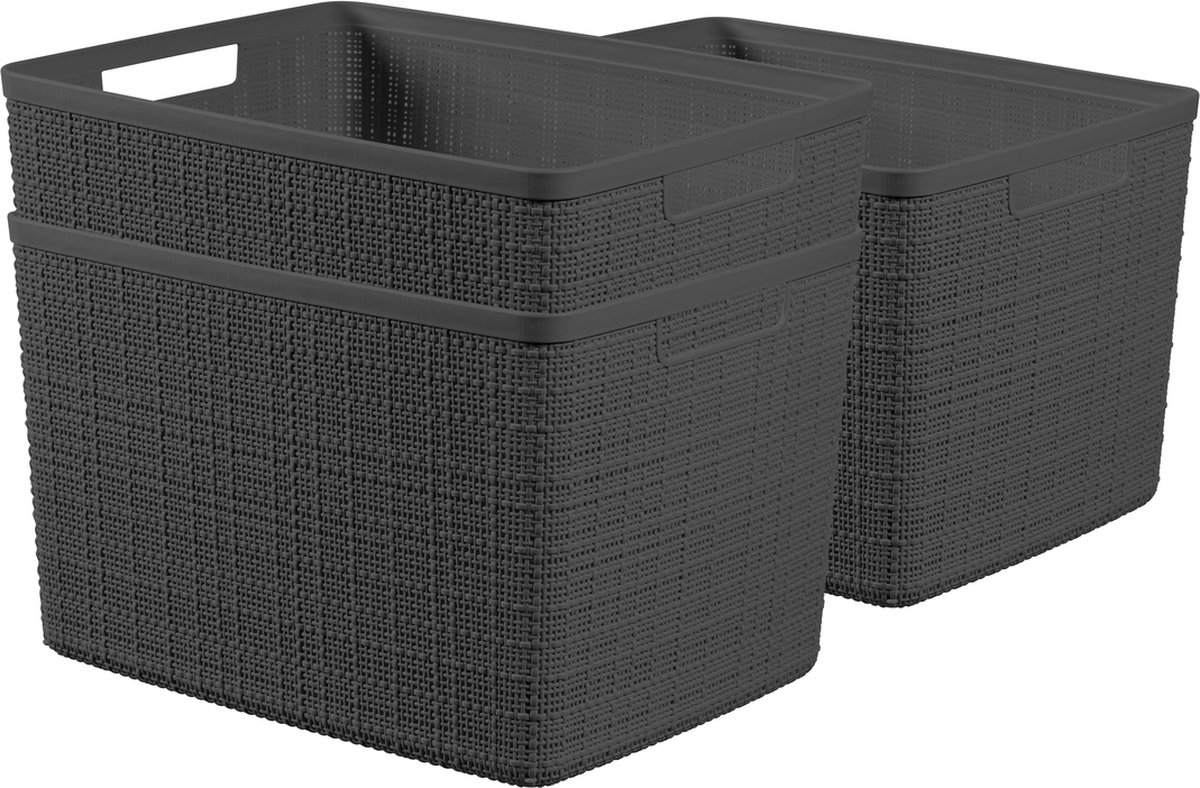 Curver Jute Opbergmand L - 20l - 3 Stuks - Donker - Recycled Kunststof - Grijs