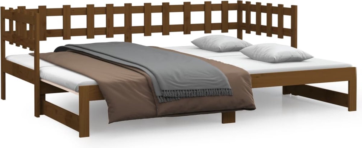 Vidaxl Slaapbank Uitschuifbaar 2x(90x200) Cm Grenenhout Honing - Bruin