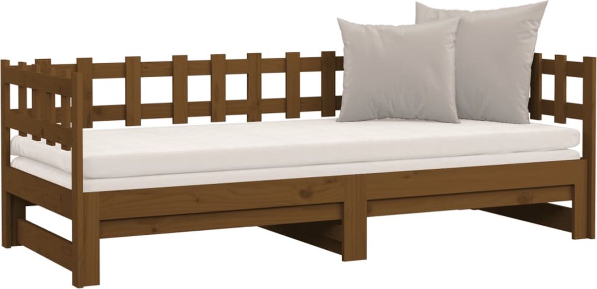 Vidaxl Slaapbank Uitschuifbaar 2x(90x200) Cm Grenenhout Honing - Bruin