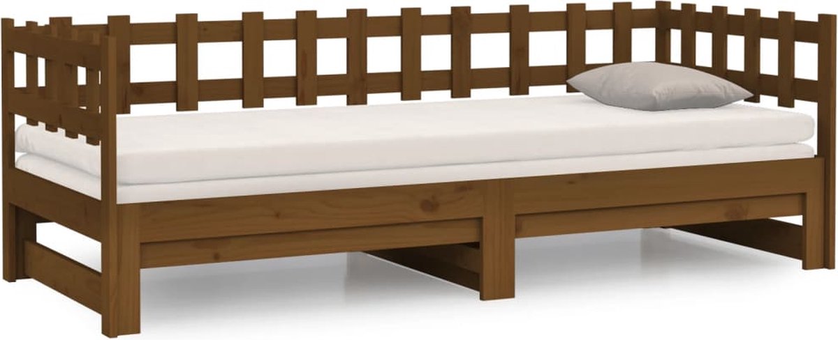 Vidaxl Slaapbank Uitschuifbaar 2x(90x200) Cm Grenenhout Honing - Bruin