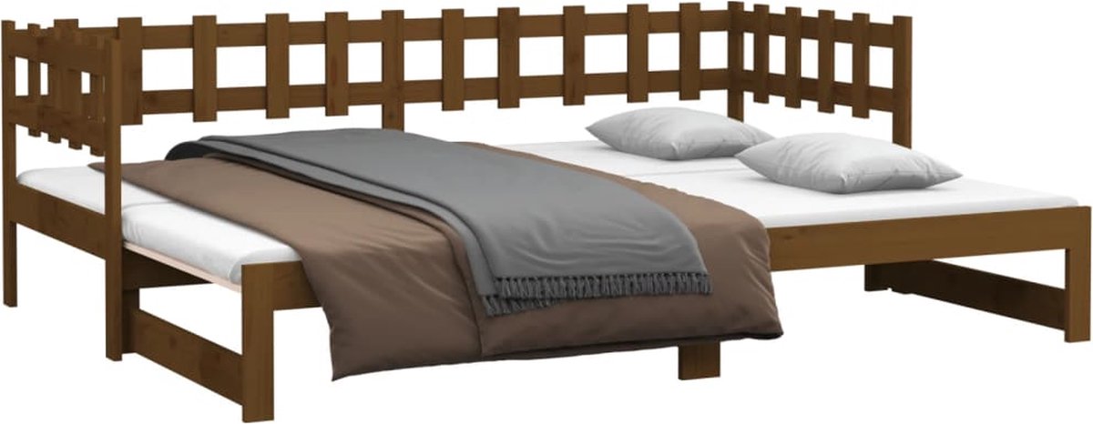 Vidaxl Slaapbank Uitschuifbaar 2x(90x200) Cm Grenenhout Honing - Bruin