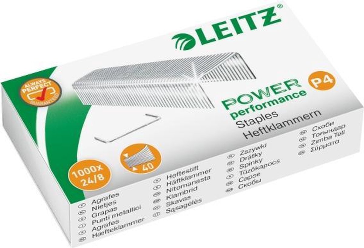 Leitz 24/8 Power Performance P4 5571-00-00 Nietjes 1000 stuk(s) 1.000 stuks/pak Heftcapaciteit: 40 vel (80 g/mÂ²)
