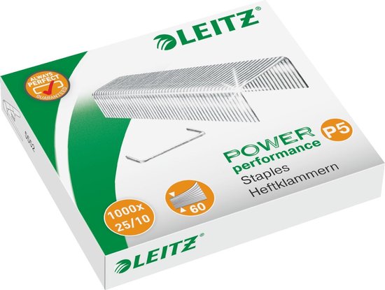 Leitz 25/10 Power Performance P5 5574-00-00 Nietjes 1000 stuk(s) 1.000 stuks/pak Heftcapaciteit: 60 vel (80 g/mÂ²)