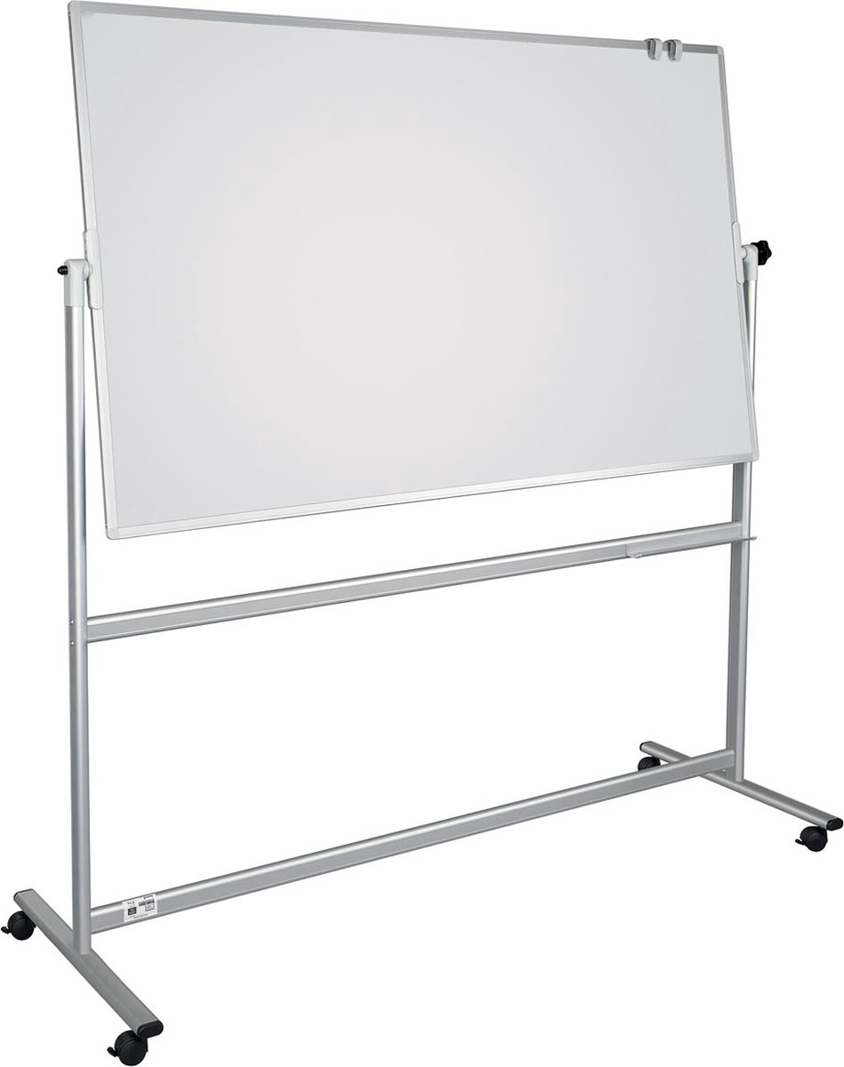 Dahle Mobiel whiteboard (b x h) 120 cm x 180 cm gelakt Draaibaar, Aan beide zijden te gebruiken, Incl. opbergbakje, Incl. wielen - Wit