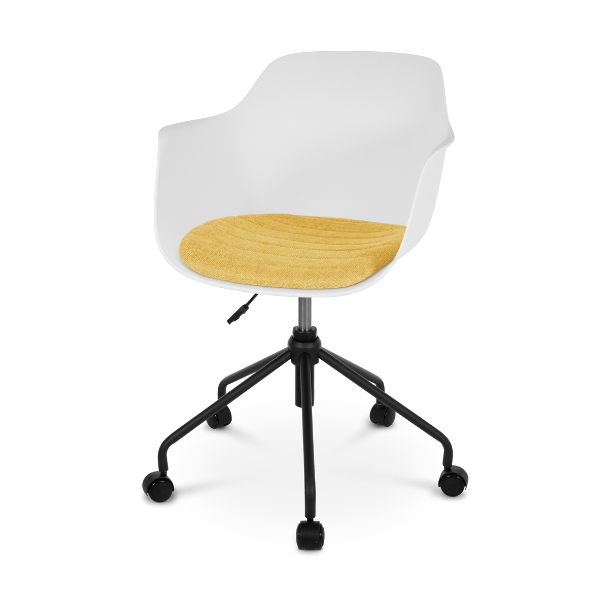 Nolon Nout bureaustoel wit met armleuningen en okergeel zitkussen -
