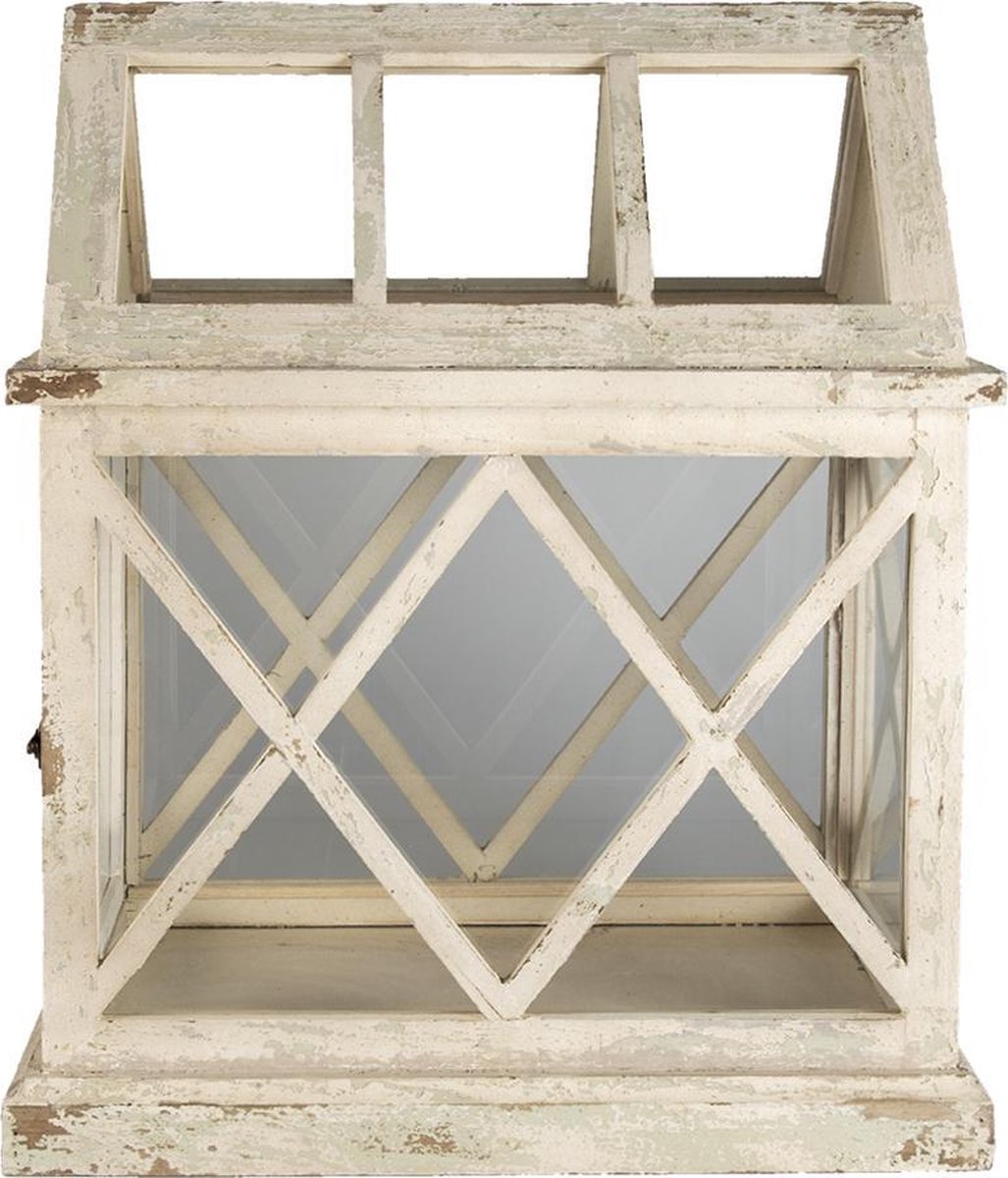 Clayre & Eef Decoratie kweekkasje 54x35x66 cm Wit Hout Glas Rechthoek
