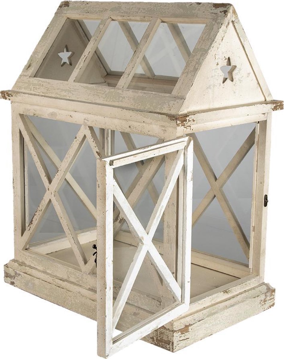 Clayre & Eef Decoratie kweekkasje 54x35x66 cm Wit Hout Glas Rechthoek
