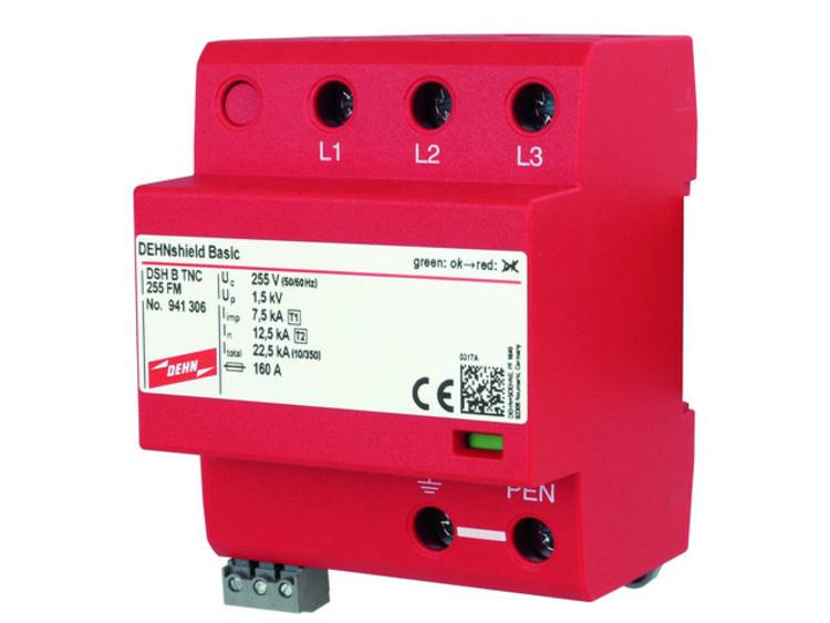 Dehn 941306 shield DSH B TNC 255 FM TN-C Combi-afleider Overspanningsbeveiliging voor:elkast 22.5 kA 1 stuk(s) - Groen