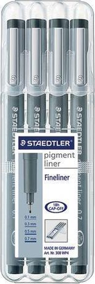 Staedtler Fineliner 308 WP4 6 stuks/pack 0.1 mm, 0.3 mm, 0.5 mm, 0.7 mm 308 WP4 1 stuk(s) - Zwart