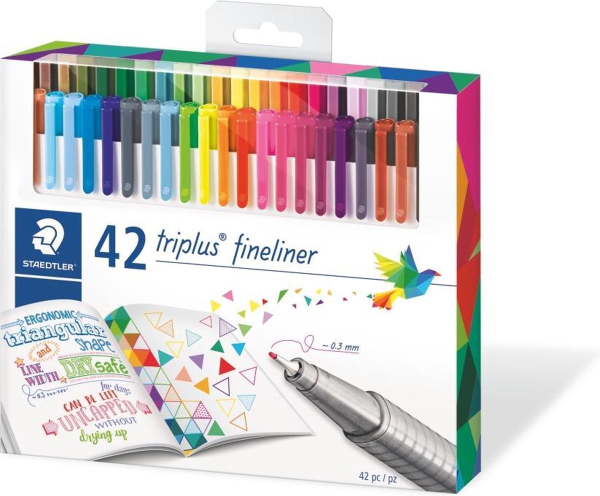 Staedtler Fineliner triplus 42 stuks/pack Aqua-, Licht,, Neon, Neon-groen, Neon-geel, Neon-oranje, Neonrood, Neon-pink, Magenta, - Azul