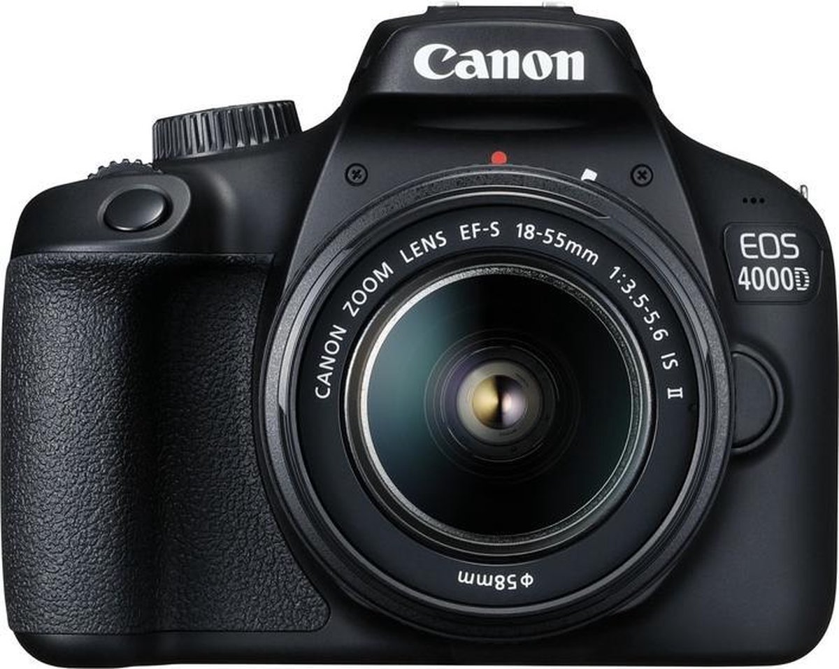 Canon EOS 4000D Kit 18-55mm III Digitale spiegelreflexcamera Incl. EF-S 18-55 mm IS II lens 18 Mpix Optische zoeker, Met ingebouwde flitser, WiFi, - Negro