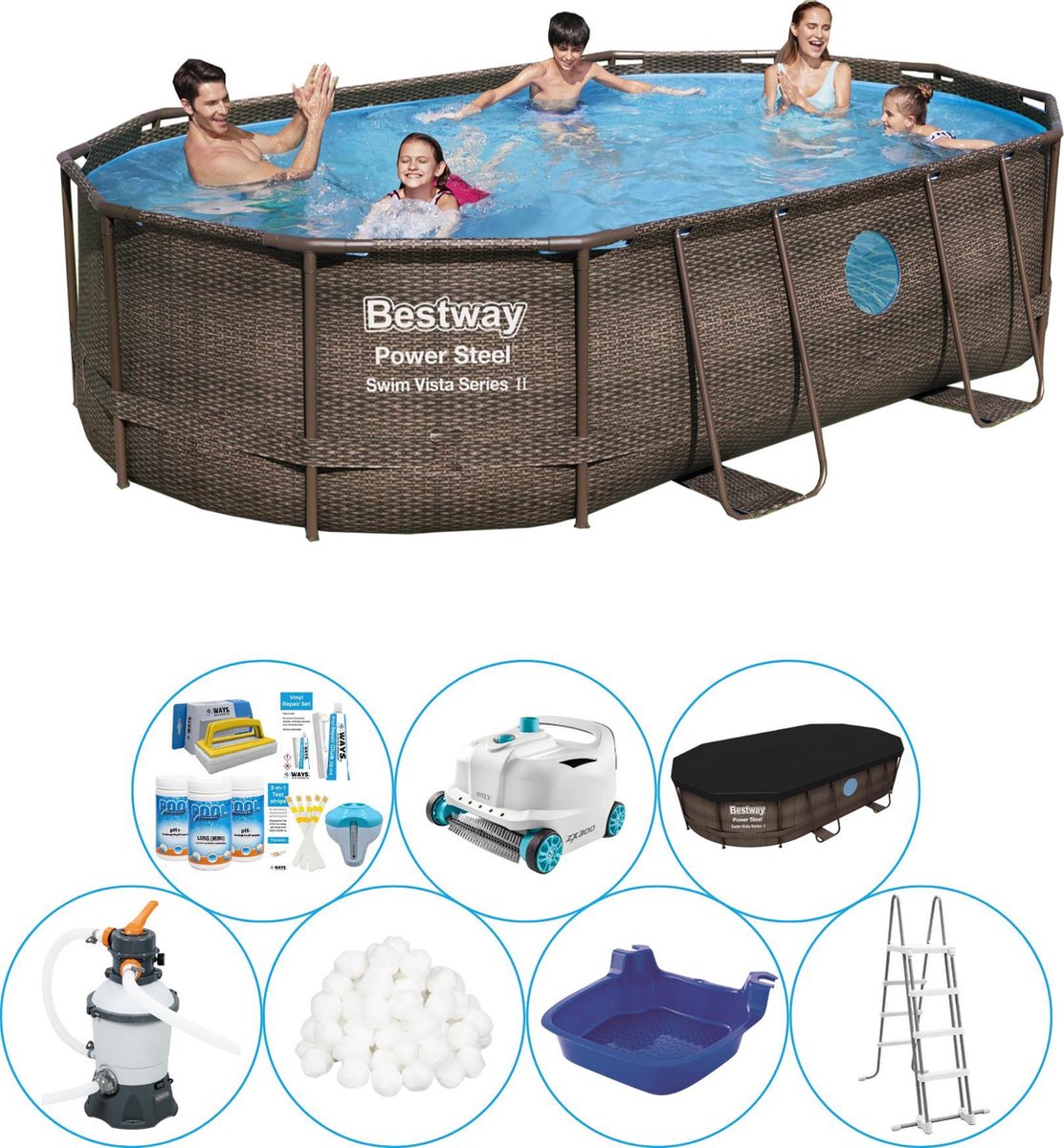 Bestway Power Steel Swim Vista Ovaal 488x305x107 Cm - Zwembad Super Deal - Bruin