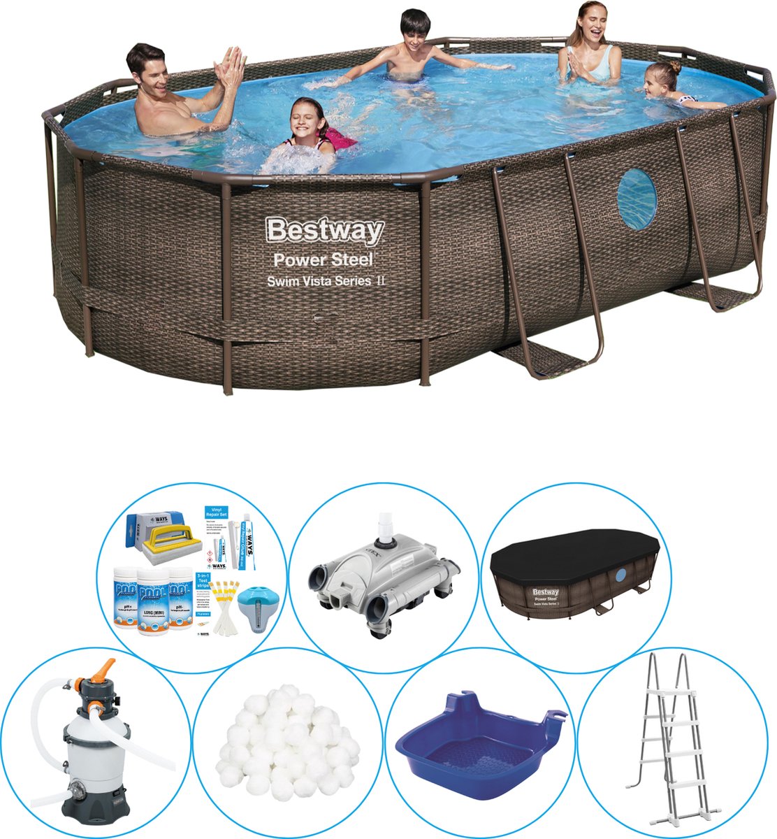 Bestway Power Steel Swim Vista Ovaal 488x305x107 Cm - Zwembad Pakket - Bruin