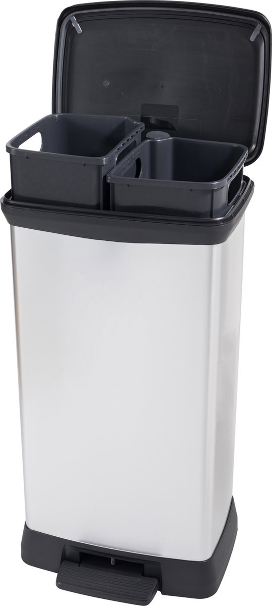 Curver Deco Bin Duo Prullenbak - 23l+23l - Rechthoekig - Zilver Metallic - Silver