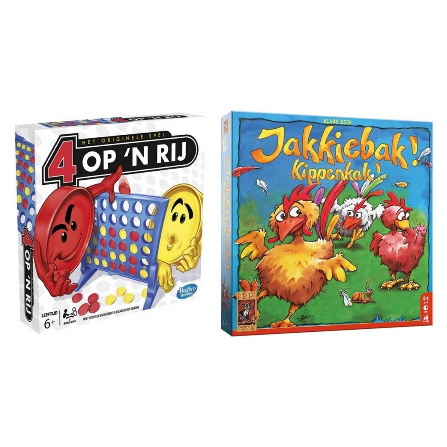 Hasbro Spellenbundel - 2 Stuks - 4 Op &apos;N Rij & Jakkiebak! Kippenkak!