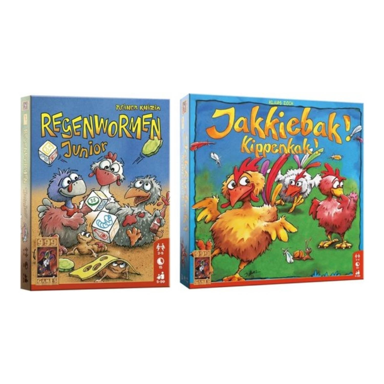 999Games Spellenbundel - 2 Stuks - Regenwormen Junior & Jakkiebak! Kippenkak!