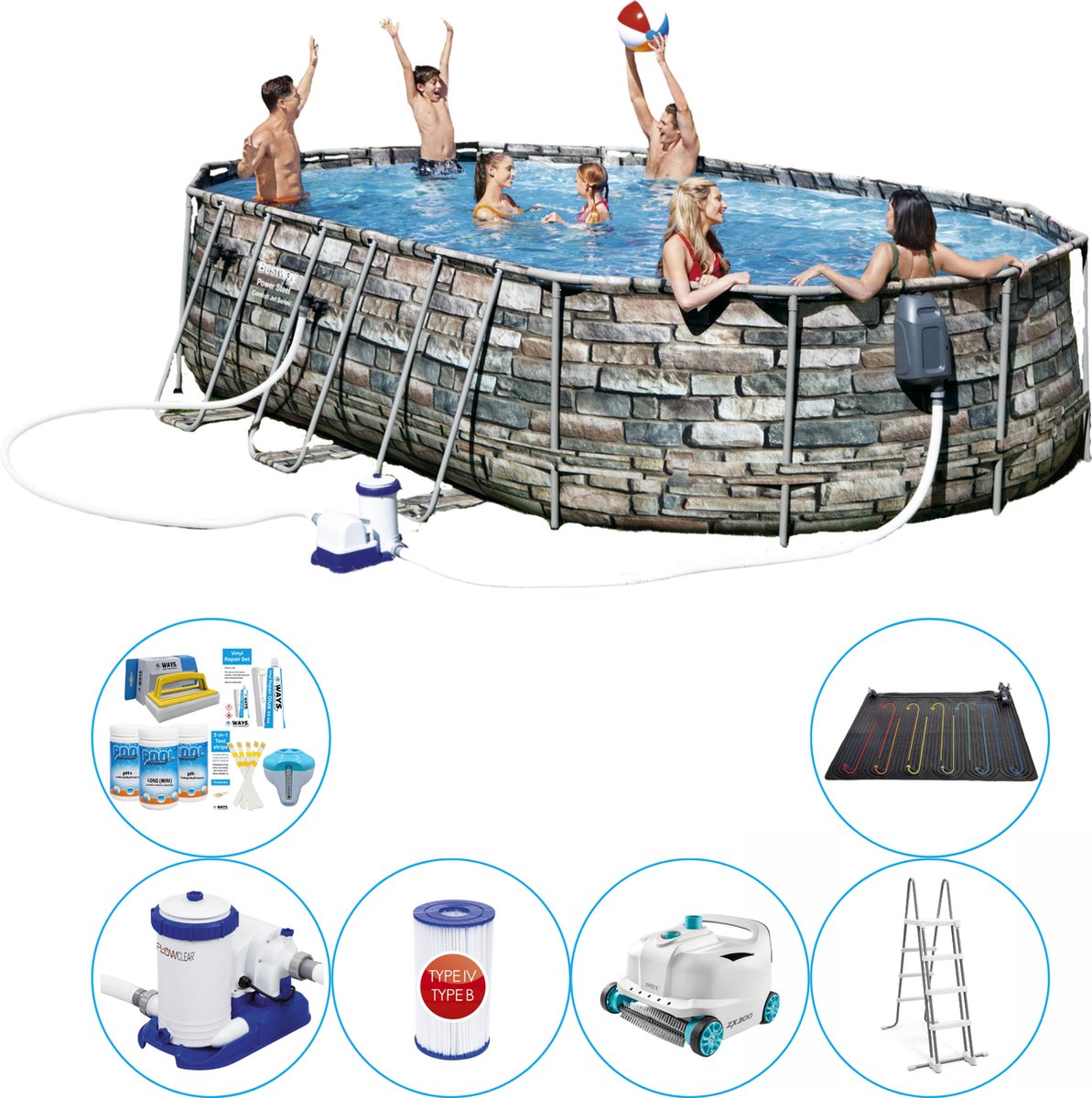 Bestway Power Steel Ovaal Stone Spa Jets 610x366x122 Cm - Zwembad Met Accessoires