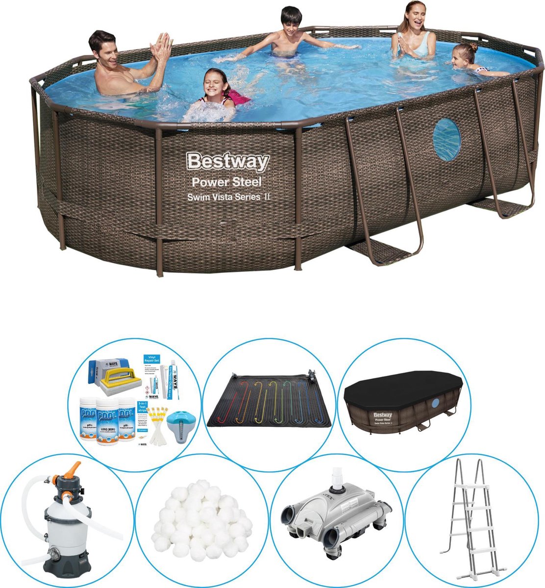 Bestway Power Steel Swim Vista Ovaal 488x305x107 Cm - Zwembad Bundel - Bruin