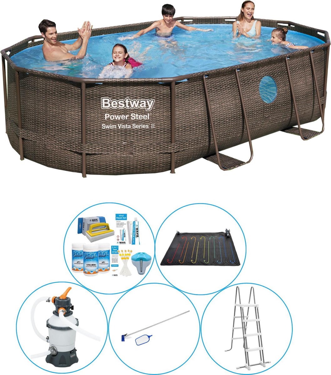 Bestway Power Steel Swim Vista Ovaal 488x305x107 Cm - 6-delig - Zwembad Deal - Bruin