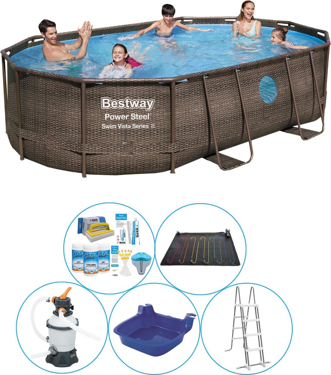 Bestway Power Steel Swim Vista Ovaal 488x305x107 Cm - 6-delig - Zwembad Met Accessoires - Bruin