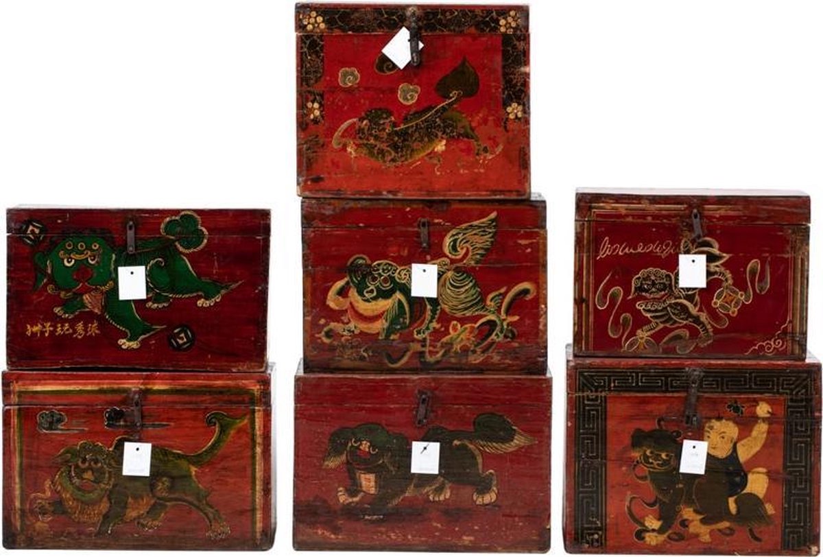 Fine Asianliving Antieke Chinese Kist Handgeschilderd - Rood